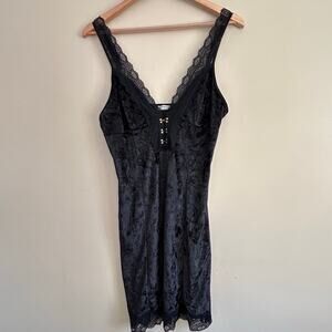 Intimately Free People Black Crushed Velvet Mini Slip Dress Women’s Large